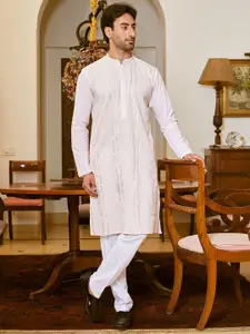 See Designs Striped Embroidered Sequined Cotton Straight Kurta