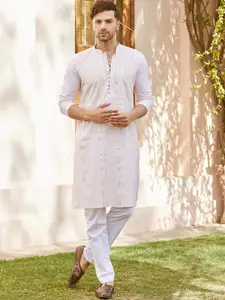 See Designs Striped Printed Mandarin Collar Kurta