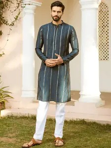 See Designs Printed Thread Work Chanderi Silk Kurta
