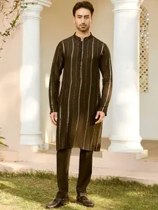See Designs Striped Embroidered Sequined Straight Kurta