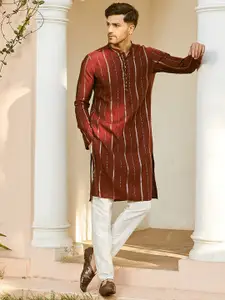 See Designs Striped Embroidered Sequined Straight Kurta