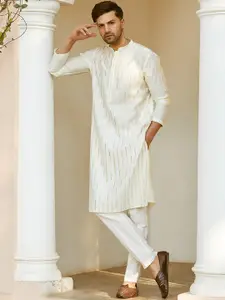 See Designs Striped Embroidered Sequined Straight Kurta
