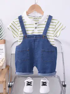 INCLUD Boys Striped Dungaree & Tshirt