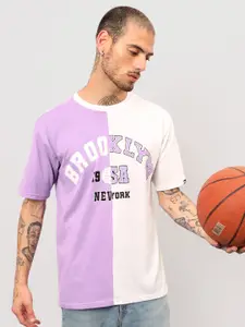 Beyoung Round Neck Drop Shoulder Sleeves Colourblocked Oversized T-shirt