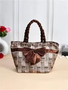 Kuber Industries Set Of 2 Geometric Printed Hand Bags With Bow Detail