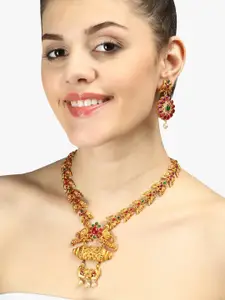 Adwitiya Collection 24CT Gold-Plated Stones Studded & Beaded Necklace And Earrings