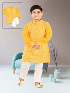 BAESD Boys Embroidered Regular Sequinned Kurta with Trousers