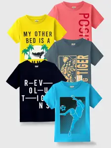 KUCHIPOO Boys Pack Of 5 Typography Printed T-shirt
