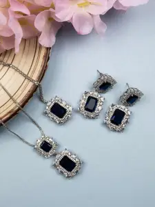 StileAdda Rhodium Plated CZ Studded Square Pendant Set