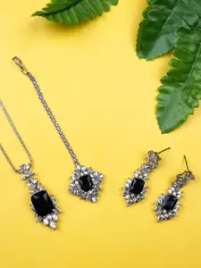 StileAdda Rhodium Plated CZ Studded Square Pendant Set