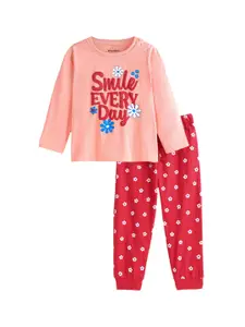 Honeyhap Girls Typography Printed Pure Cotton Night suit