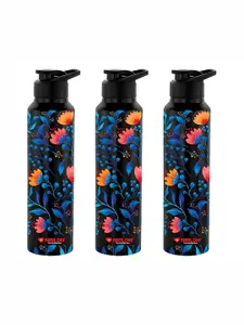 NIRLON Black 3 Pieces Printed Stainless Steel Single Wall Vacuum Water Bottles 1 L Each