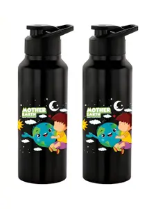 NIRLON Black 2 Pieces Printed Stainless Steel Single Wall Vacuum Water Bottles 750 ml Each
