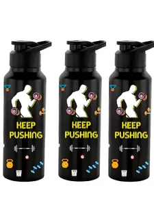 NIRLON Black 3 Pieces Printed Stainless Steel Single Wall Vacuum Water Bottles 750 ml Each
