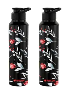 NIRLON Black 2 Pieces Printed Stainless Steel Single Wall Vacuum Water Bottles 1 L Each