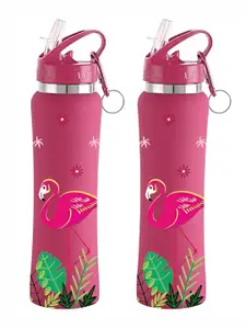 NIRLON Pink 2 Pieces Printed Stainless Steel Single Wall Vacuum Water Bottles 750 ml Each