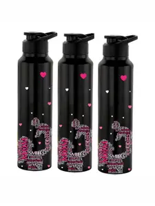 NIRLON Black 3 Pieces Printed Stainless Steel Single Wall Vacuum Water Bottles 1 L Each
