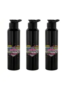 NIRLON Black 3 Pieces Typography Stainless Steel Single Wall Vacuum Water Bottles 1 L Each