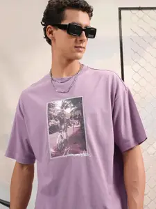 HIGHLANDER Mauve Graphic Printed Round Neck Regular Fit T-shirt