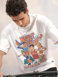 HIGHLANDER Typography Puff Printed Round Neck Oversized T-shirt