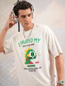 HIGHLANDER Typography Puff Printed Round Neck Oversized T-shirt