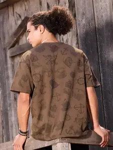 The Souled Store One Piece: Pirate Tales Conversational Printed Cotton Oversized T-shirt