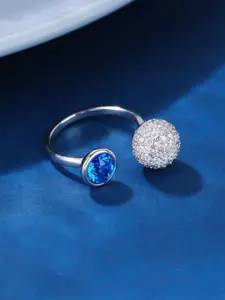 Dorada Jewellery Rhodium-Plated Stainless Steel CZ Studded Disco Ball Finger Ring
