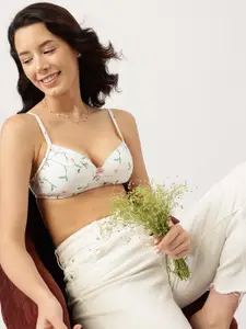 DressBerry White Printed Full Coverage Lightly Padded Everyday Bra with All Day Comfort