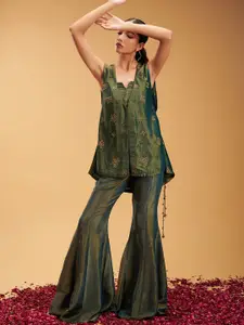 RIRASA Embroidered Sleeveless Top With Trousers & Shrug
