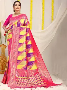 PATIALAPICKS Geometric Woven Design Zari Pure Silk Kanjeevaram Saree