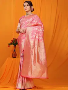 PATIALAPICKS Floral Woven Design Zari Pure Silk Kanjeevaram Saree
