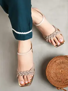 XE Looks Embellished Open Toe Backstrap Block Heels