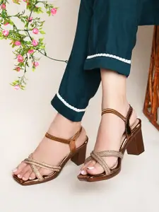 XE Looks Embellished Open Toe Block Heels