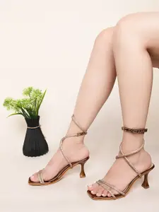 XE Looks Embellished Open Toe Slim Heels