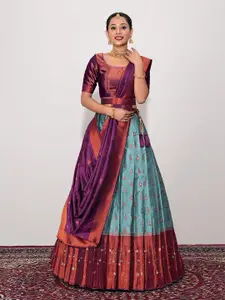 HALFSAREE STUDIO Semi-Stitched Banarasi Silk Lehenga & Unstitched Blouse With Dupatta