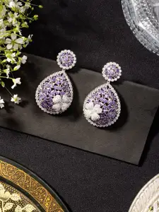 Niscka Silver-Plated Cubic Zirconia Stone Studded Drop Earrings