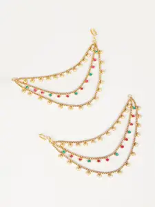 Niscka Gold-Plated Stones & Beads Studded Multi-Layer Earring Chain