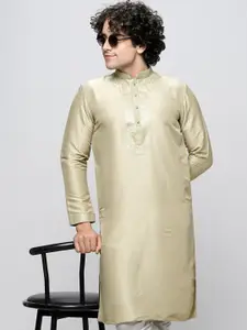 MAAHI FABS Ethnic Motifs Yoke Design Sequinned Detailed Cotton Straight Kurta