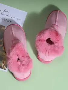Mast & Harbour Women Pink Self Design Fur Room Slippers