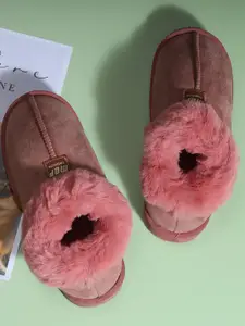 Mast & Harbour Women Pink Self Design Fur Room Slippers