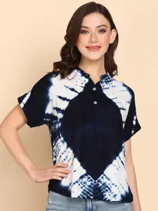 Maaesa Tie and Dye Printed Short Sleeves Shirt Style Top