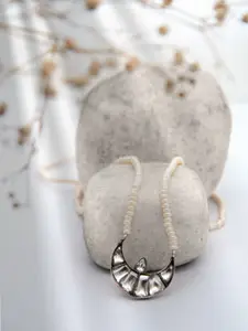 Neeta Boochra 925 Sterling Silver-Plated Kundan-Studded & Beaded Necklace
