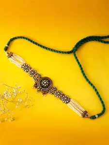 Neeta Boochra 925 Sterling Silver Gold-Plated Kundan-Studded Beaded Necklace