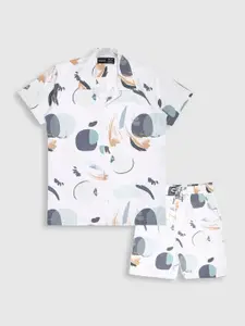 CAVIO Boys Printed Shirt Collar Short Sleeves Pure Cotton Shirt with Short