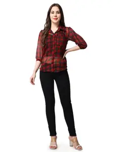 SCORPIUS Women Classic Tartan Checked Georgette Casual Shirt