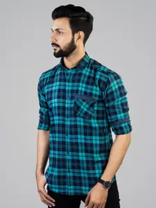 INDIAN THREADS India Slim Fit Tartan Checks Cotton Casual Shirt