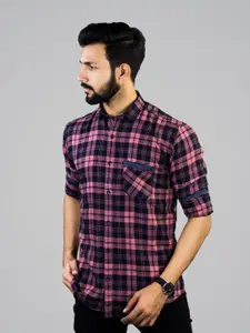 INDIAN THREADS India Slim Fit Tartan Checks Cotton Casual Shirt