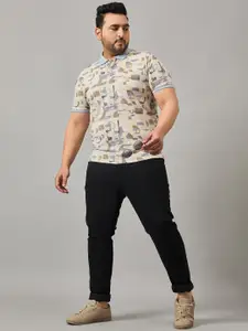 AUSTIVO Abstract Printed Polo Collar Cotton Plus Size T-shirt