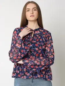 Vero Moda Floral Printed Tie-Up Neck Peplum Top