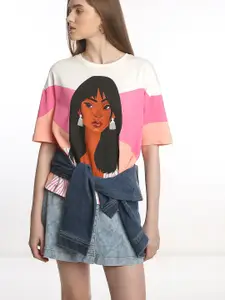 Vero Moda Graphic Printed Drop-Shoulder Sleeves Cotton Casual T-shirt